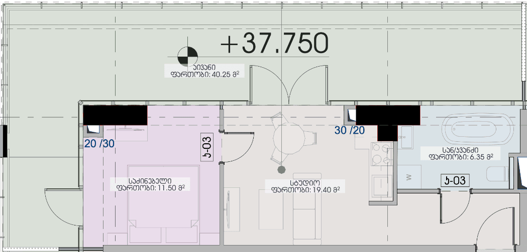 1-bedroom apartment, 77.5 m², 10 floor in "Geuz Towers"