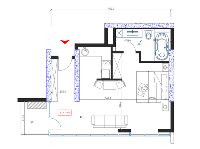 Студия, 52.4 м², 7 этаж в ЖК "Marina Club"