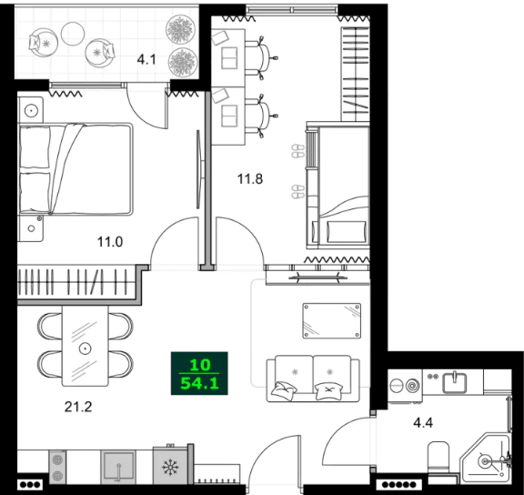 3-bedroom apartment, 54.1 m², 2 floor in "SUMMER 365"