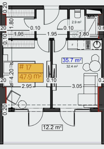1-комнатная квартира, 47.9 м², 3 этаж в ЖК "Stay & Rent"