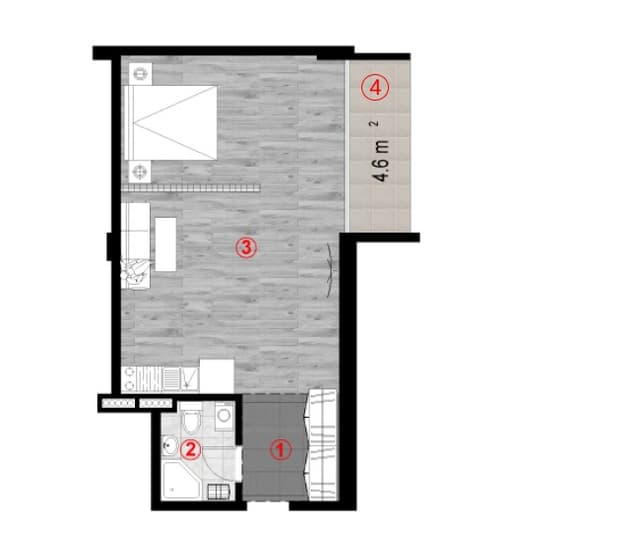 studio, 47.8 m², 6 floor in "Green Cape"
