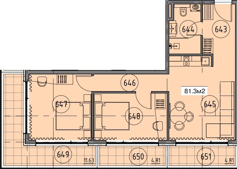 2-bedroom apartment, 118 m², 6 floor in "Grand Botanico Residence"