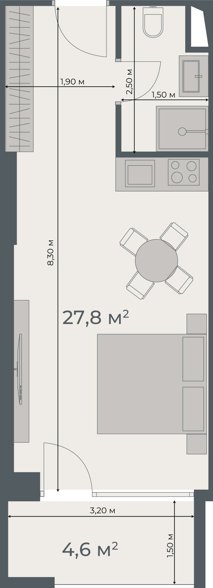 Студия, 32.4 м², 21 этаж в ЖК "One"