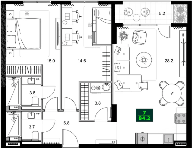 3-bedroom apartment, 84.2 m², 10 floor in "SUMMER 365"