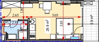 studio, 35.9 m², 29 floor in "Real Palace Blue"