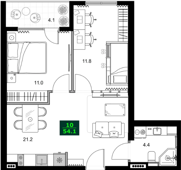 3-bedroom apartment, 54.1 m², 3 floor in "SUMMER 365"