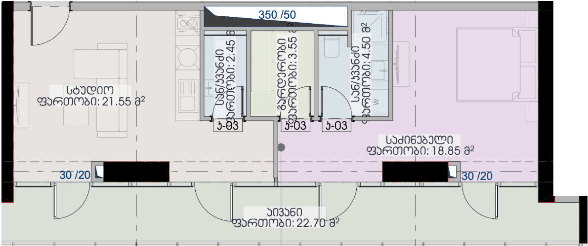 1-комнатная квартира, 73.6 м², 41 этаж в ЖК "Geuz Towers"