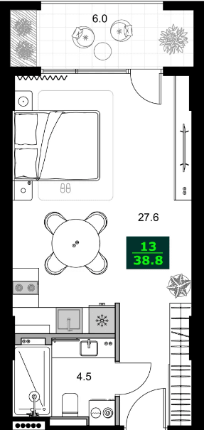 1-комнатная квартира, 38.8 м², 8 этаж в ЖК "SUMMER 365"