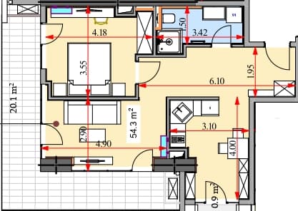 1-bedroom apartment, 77.4 m², 7 floor in "Real Palace Blue"